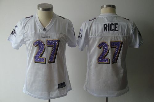 Ravens #27 Ray Rice White Women's Sweetheart Stitched NFL Jersey - Click Image to Close